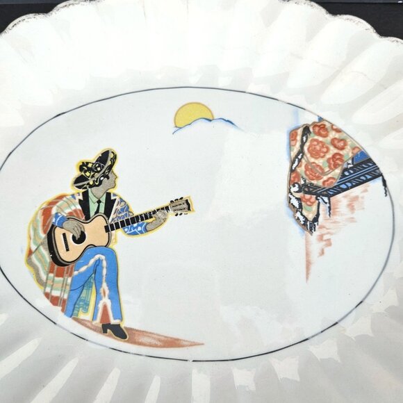 1930s Vernon Kilns Romeo & Juliet Oval Platter Mexican Serenade 11 x 9 In - Picture 5 of 11